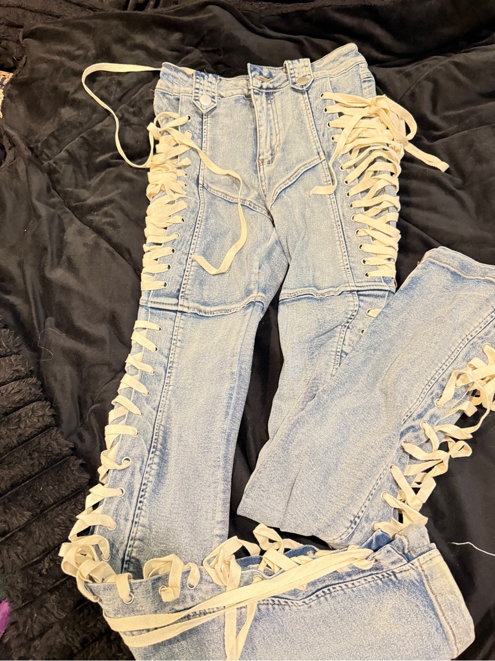 Light Wash Lace-Up Women’s Moto jeans